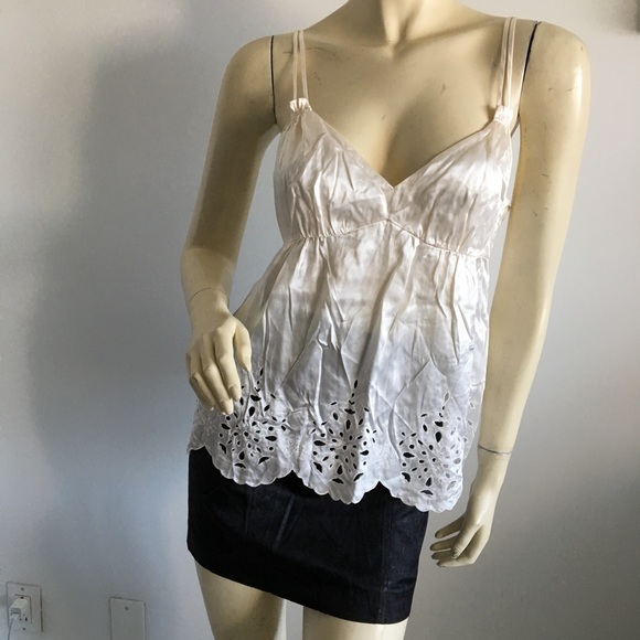Bcbg ivory silk camisole with eyelet detail. Size small - Picture 2 of 8
